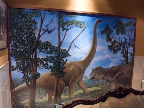 6枚折り戸に描いた恐竜